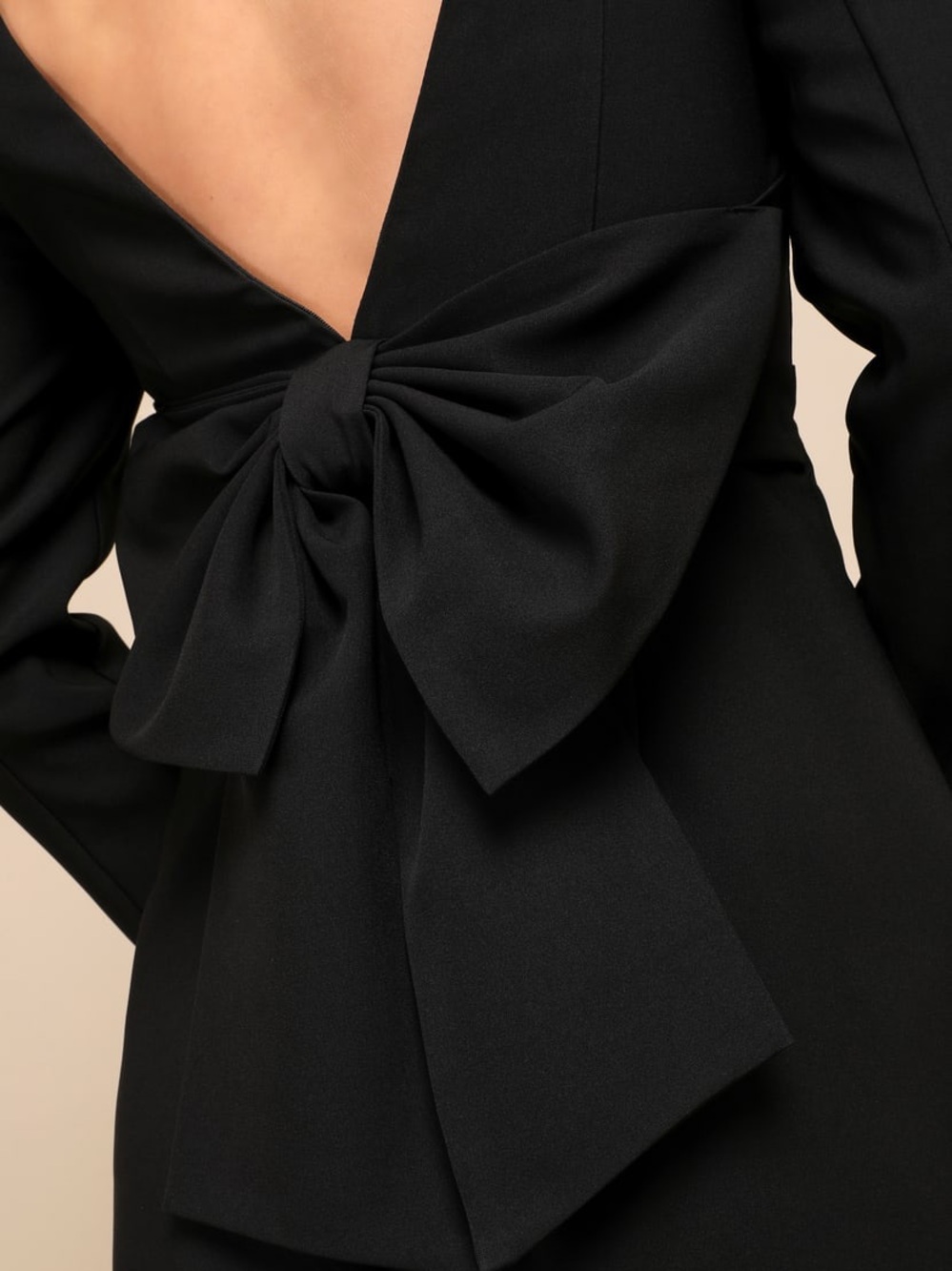 NWT Lulus Elegant Cutie Black Bow Long Sleeve Backless Mini Dress Size Large - Picture 4 of 7